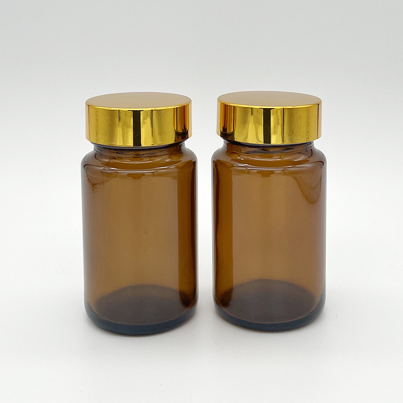 Empty Round High Quality Amber Blue Green Glass Medicine Pill Capsules Bottle with Screw Cap