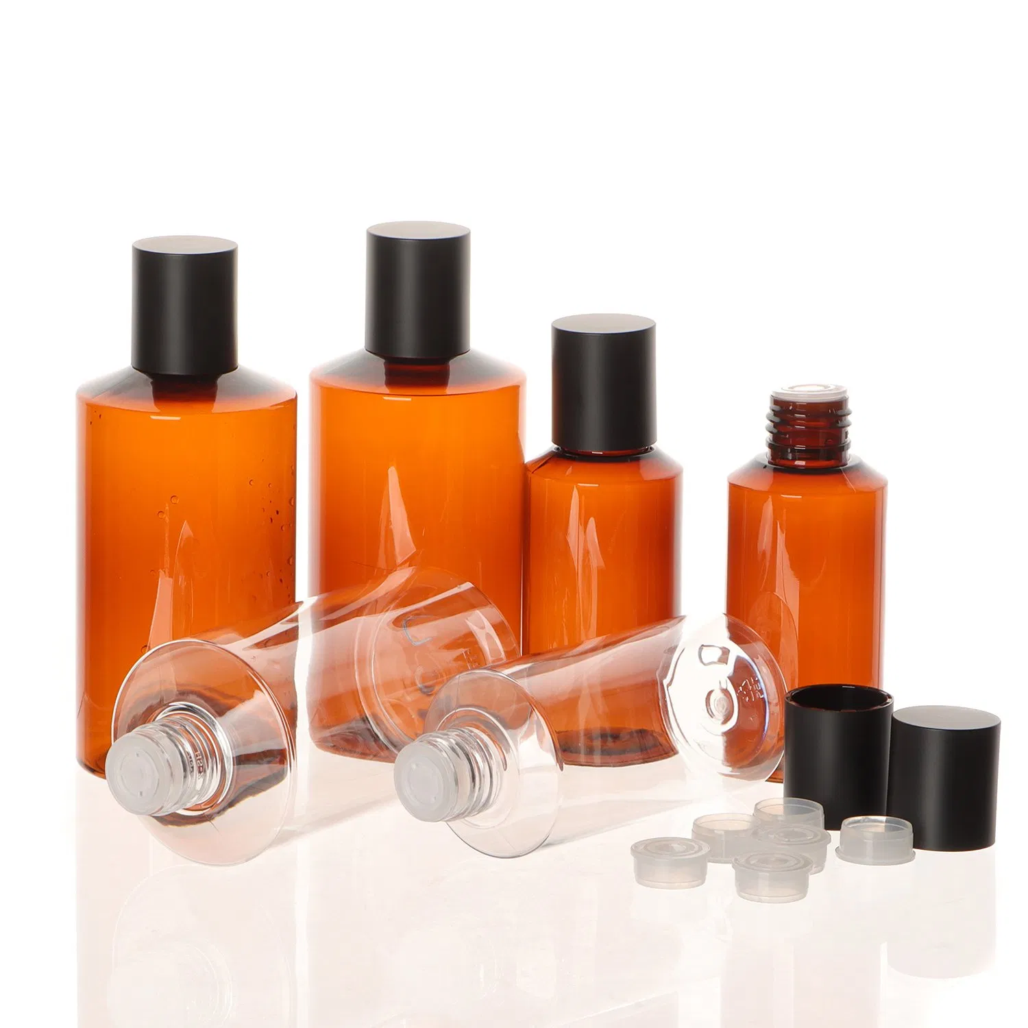 250ml Plastic Empty Pet Flat Shoulder Amber Bottle with Aluminium Lid