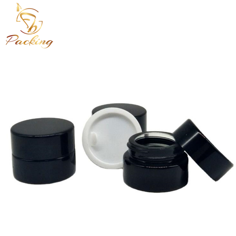Wholesale Cosmetic Packages OEM Colored Shiny Black 5g Glass Jar with Plastic Lid