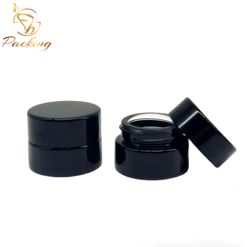 Wholesale Cosmetic Packages OEM Colored Shiny Black 5g Glass Jar with Plastic Lid