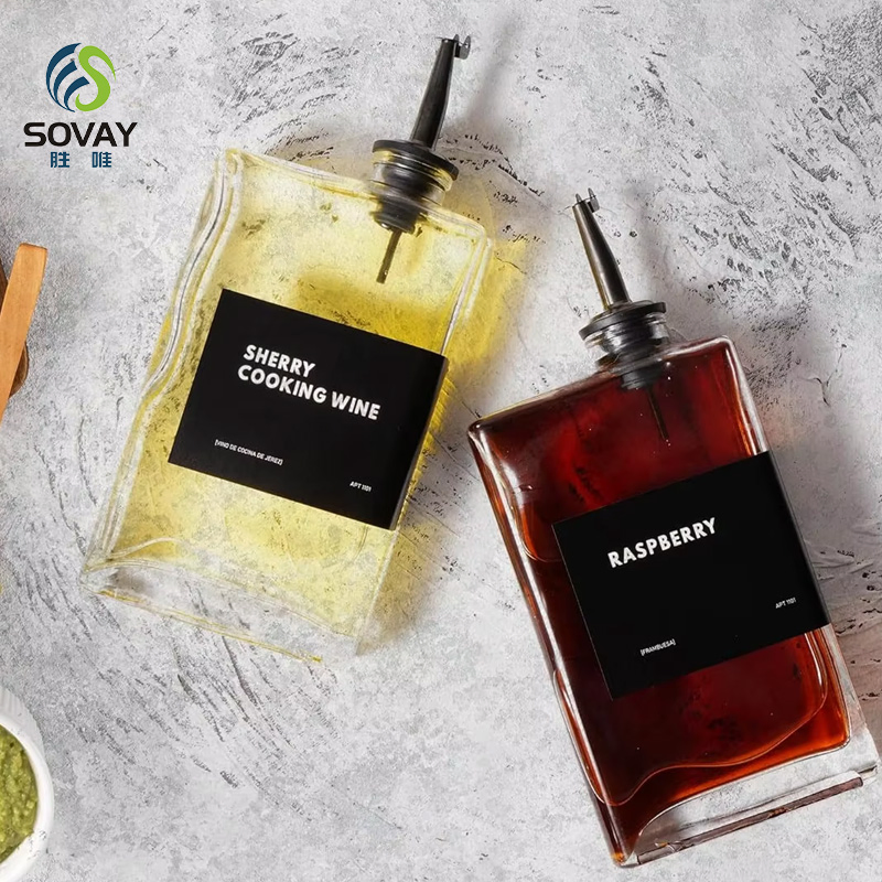 Clear Square Glass Syrup Dispenser Bottles 350ml 500ml Easy Pour Spout Plastic Cap Free Empty for Olive Oil Syrup