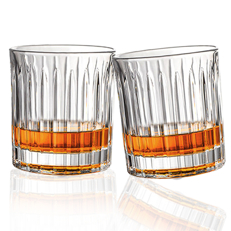 Free Sample Wholesale Custom Crystal Embossed Creative Whiskey Wine Glass Tumbler Vertical Striped Whisky Rotating Glass