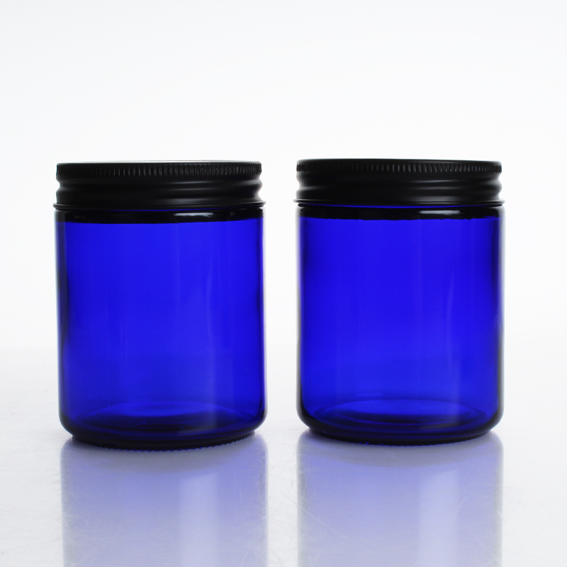 8oz Amber Blue Green Clear Bottle Glass Candle Jar with Aluminum Lid