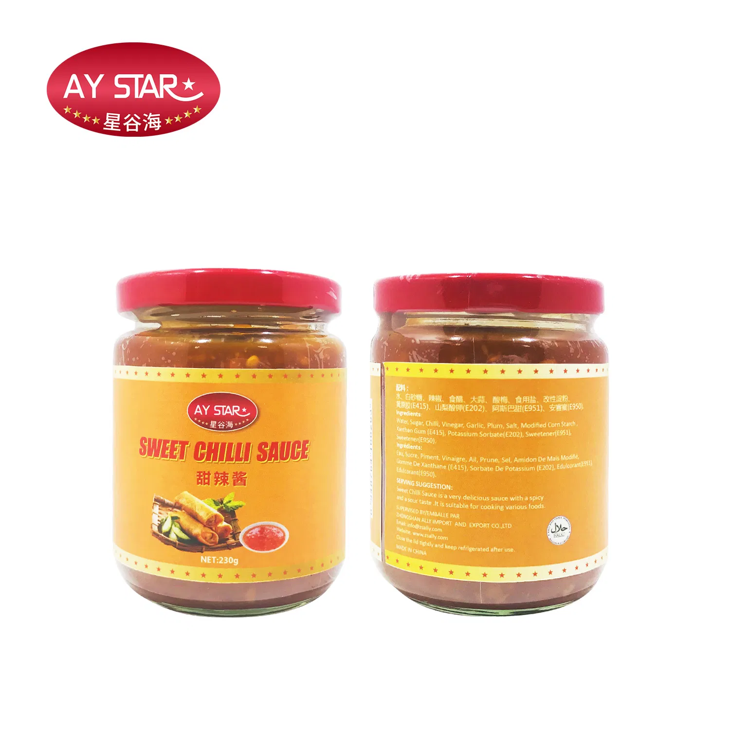 Glass Bottle Chinese Cooking Condiments Halal Food Sweet Chili Sauce 320g