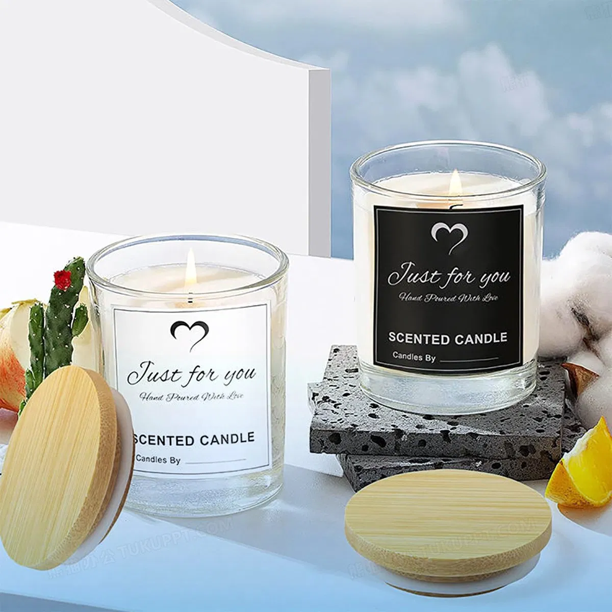 Custom Candle Glass Container Holder Container Clear Round Luxury 4oz 6oz 8oz 10oz 12oz 16oz 20oz Tarros Para Velas Metal Bamboo Wooden Cap Lid Candle Jar