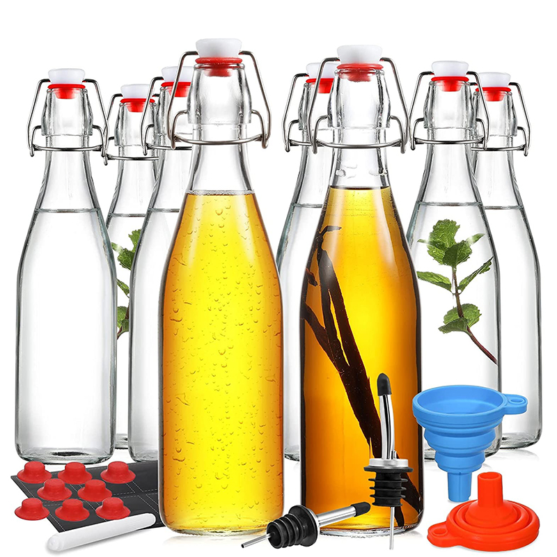 Wholesale Free Sample 500ml 750ml 1L Clear Swing Top Stopper Glass Beer Bottle for Juice Kombucha