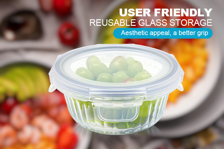 Borosilicate Glass Storage with Stripes, PP One - Piece Ear Buckle Lid, Oven Safe, Perfect for Catering Services &amp; Buffets