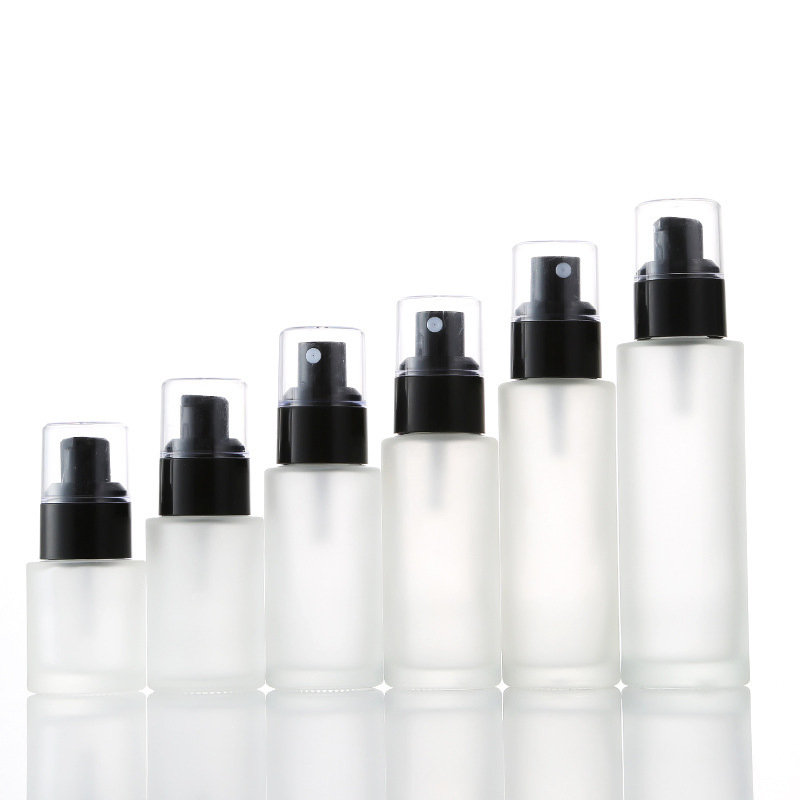 30ml 50ml Round Cylinder Glass Lotion Bottle Liquid Foundation Bottle with Pump and Cover