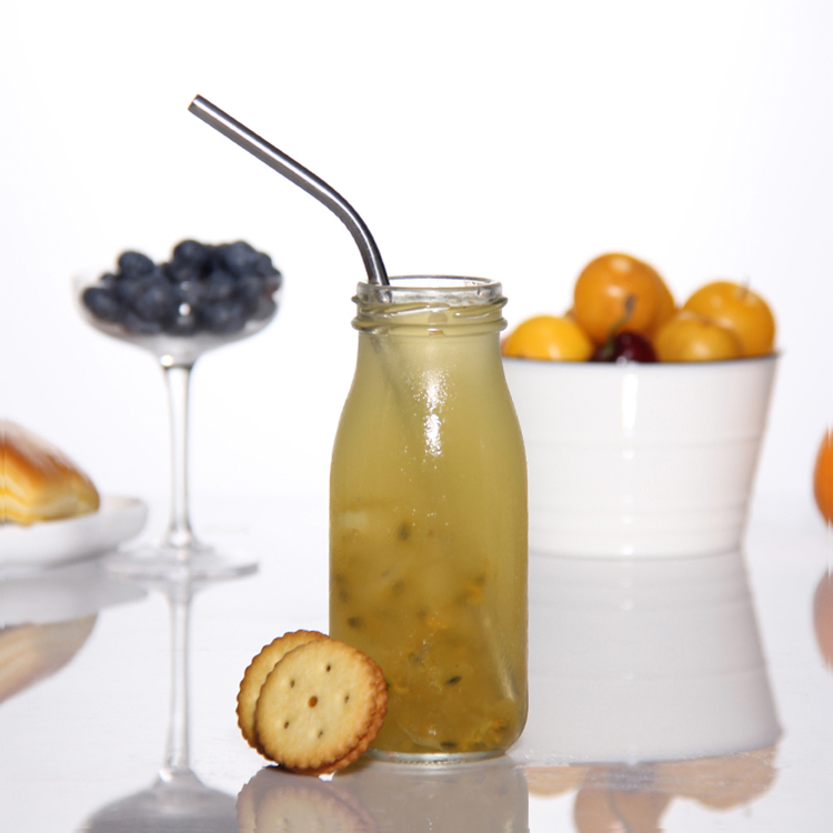 Custom Design 200ml Round Transparent Thick Fresh Milk Botella De Vidrio for Juice