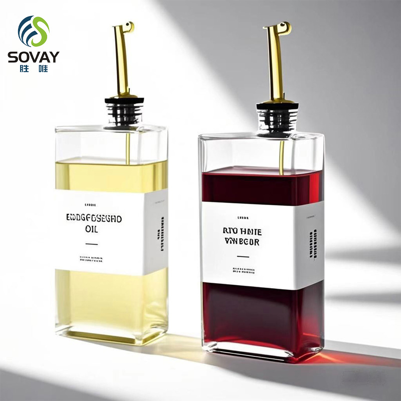 Clear Square Glass Syrup Dispenser Bottles 350ml 500ml Easy Pour Spout Plastic Cap Free Empty for Olive Oil Syrup