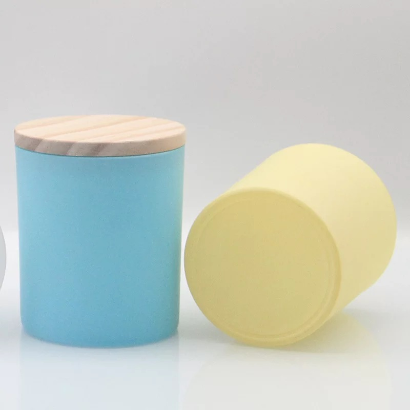 Wholesale Frosted Glass Votive Candle Holders Glass Candle Jar with Wood Lid and Metal Cap