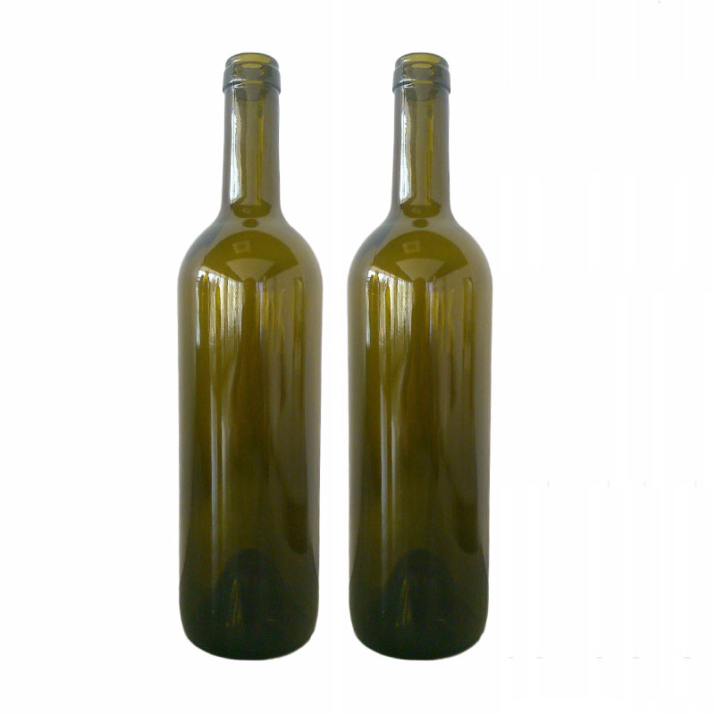 High Quality 750ml Antique Green Bordeaux Wine Glass Bottle with Cork Mouth