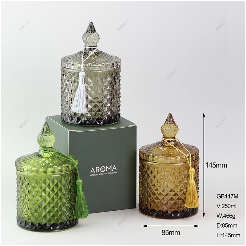 Wholesales Luxury Glass Container for Candy Home Decor Glass Candle Jar with Lid