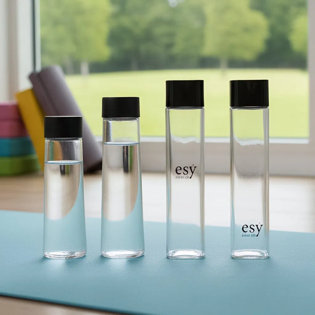 250ml 300ml 400ml 500ml 800ml Customized Voss Shape Beverage Glass Water Bottle with Plastic Screw Cap