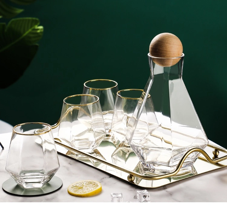 1300ml Wooden Ball Lid Diamond Shape Design Glass Pitcher Iced Tea Pitcher Water Jug Hot Cold Water Ice Tea Wine Coffee Milk