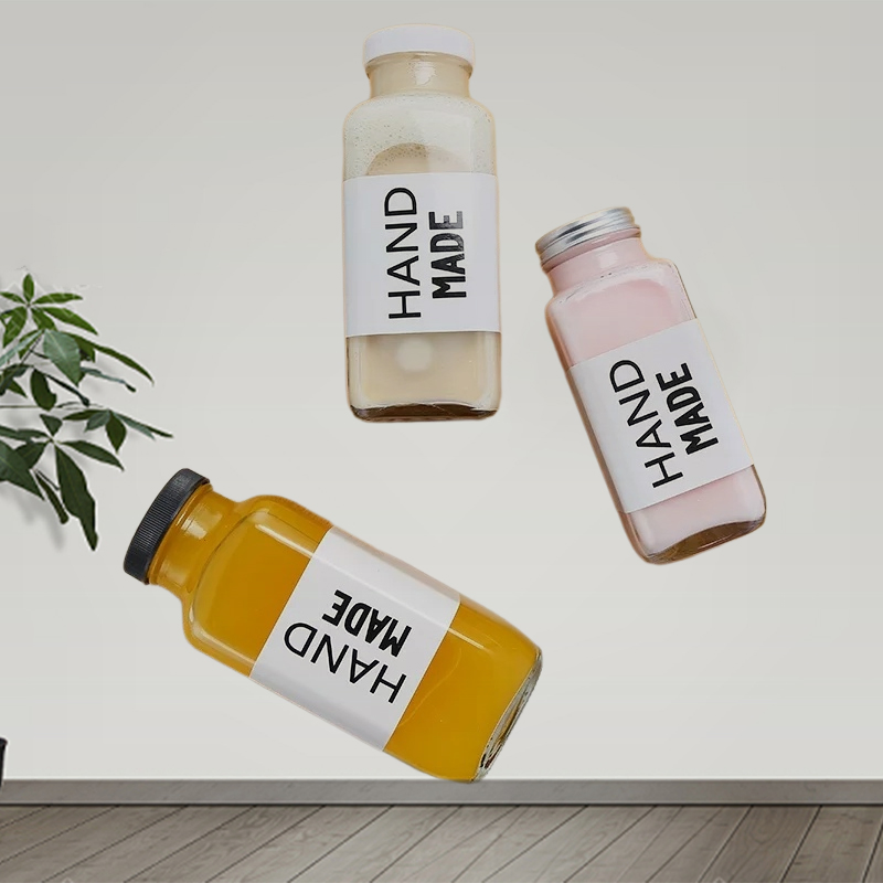 Empty Juice Glass Bottles with Caps Reusable Juice Containers with White Plastic Lids for Juicing Drinks Beverages