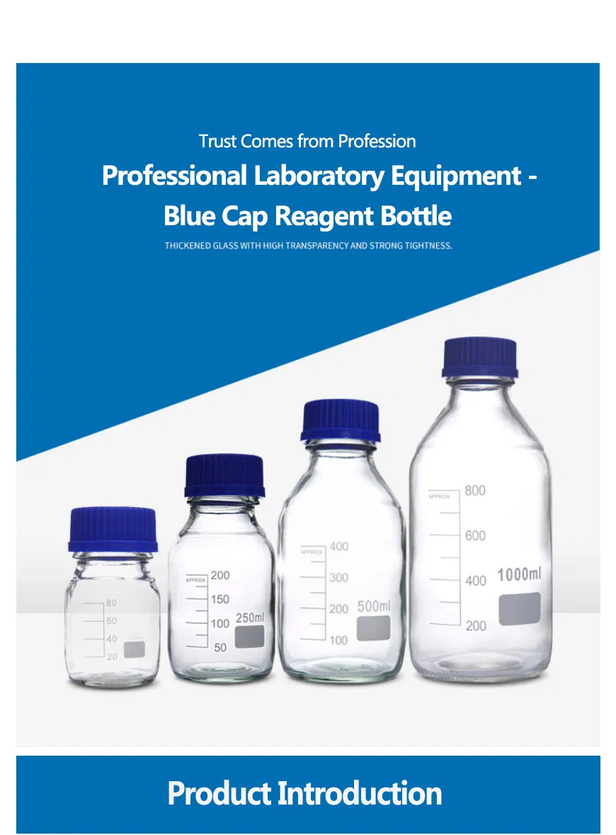 High Quality Clear Borosilicate Glass Blue Screw Lid Laboratory Reagent Bottle