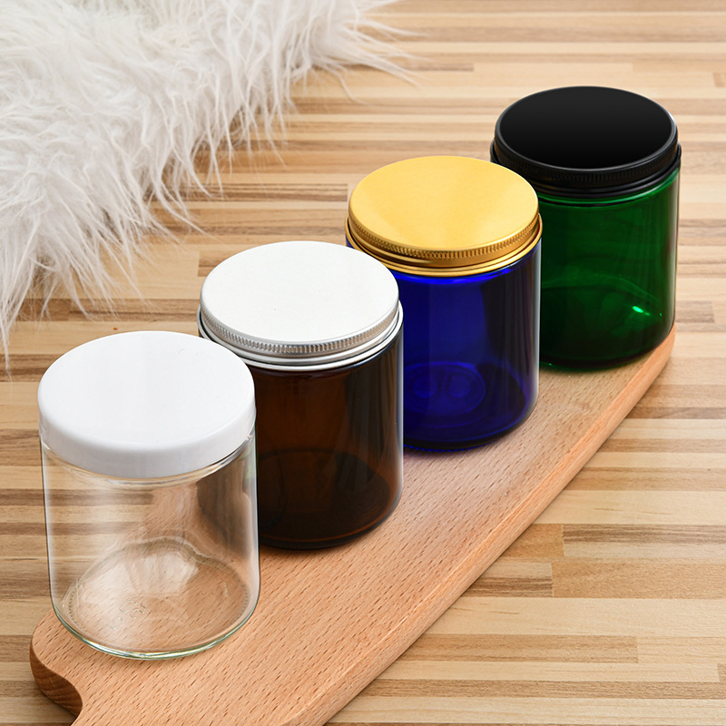 2oz 4oz 8oz Custom Cosmetics Packaging Luxury Home Decoration Clear Amber Home Decor Glass Candle Holder Container Bottle Glass Empty Candle Jar with Lid
