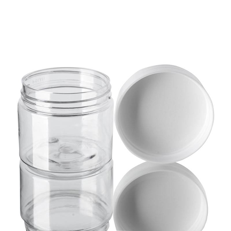 Round Glass Jars Black Lids Plastic Straight Sided Flat Top Lids Creams Lotions