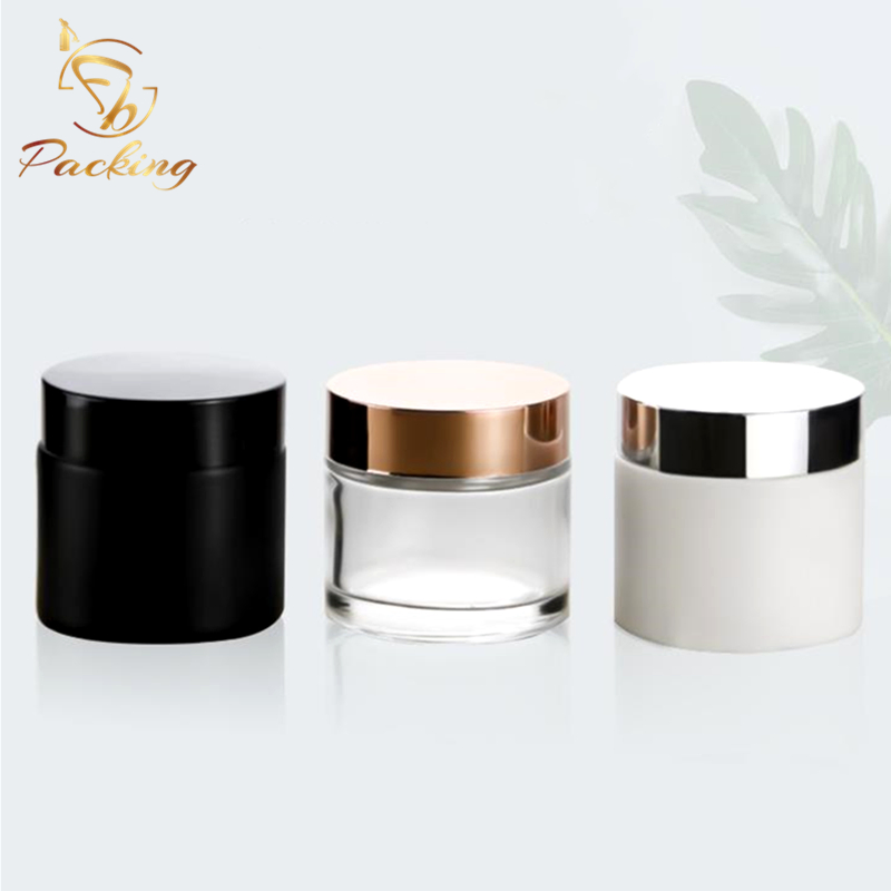 OEM Colored Black White Glass Jar 60g with Silver Rose Gold Lid for Face Cream