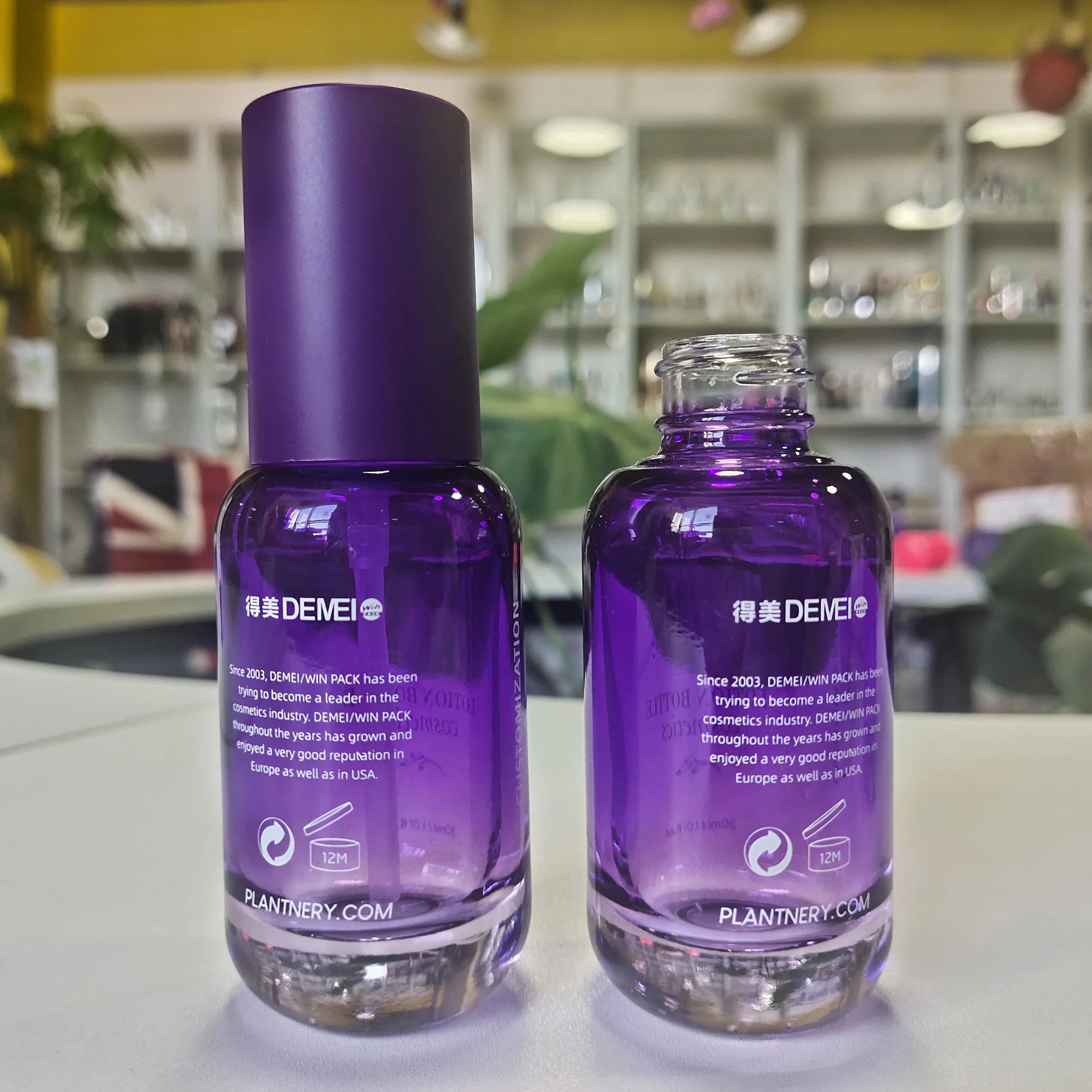 Elegant Purple Glass Lotion Bottles 30ml