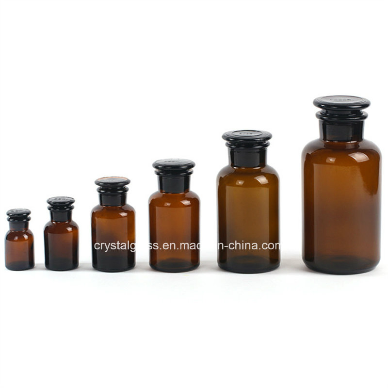 30ml 60ml 125ml 250ml 500ml 1000ml Wide Mouth Amber Reagent Glass Bottle