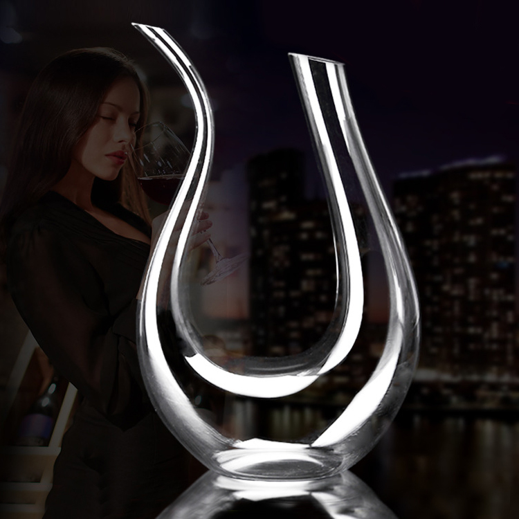 Customize Crystal Lead Free Glass U Shape Hand Blown Silk Black Arc-Shaped Red Wine Decanter Wine for Home Party