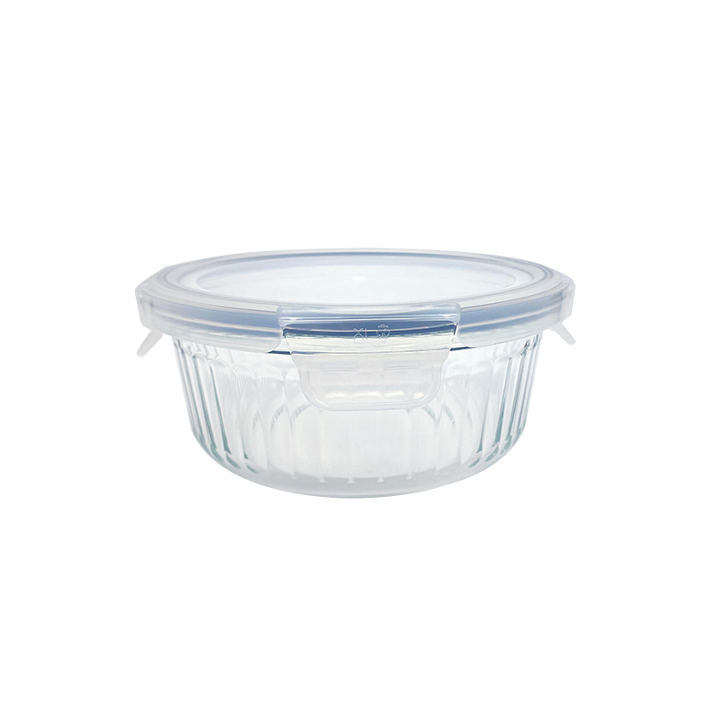 Borosilicate Glass Storage with Stripes, PP One - Piece Ear Buckle Lid, Oven Safe, Perfect for Catering Services &amp; Buffets