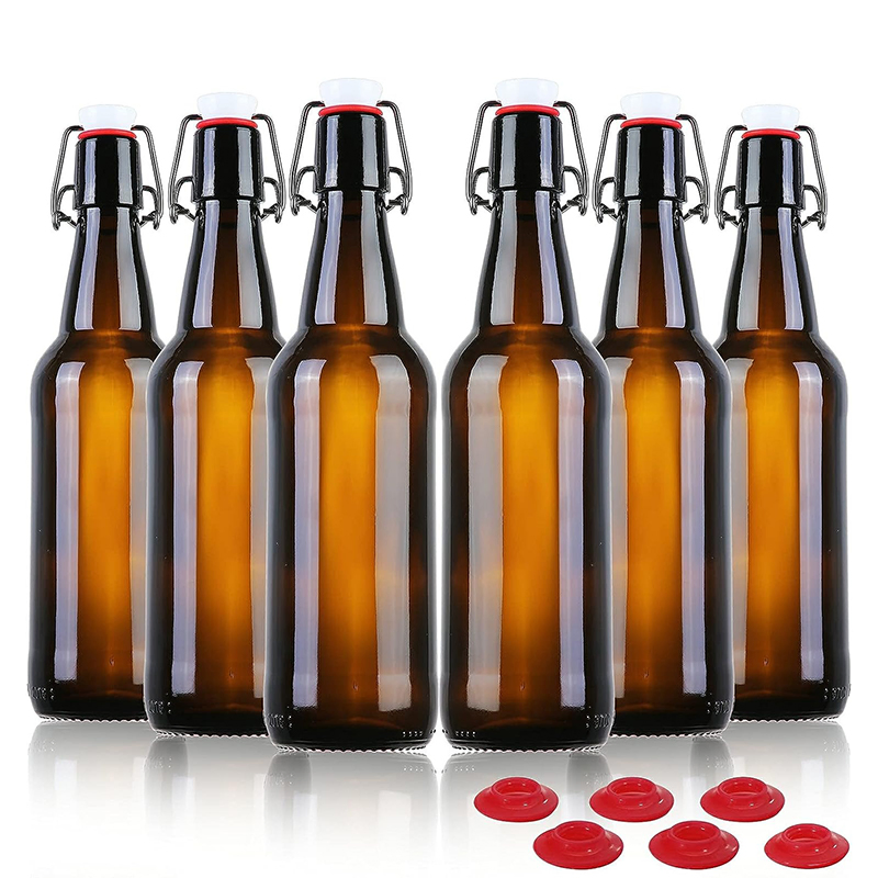 500ml 16oz Empty Long Neck Round Amber Glass Swing Top Beer Bottles with Flip Top