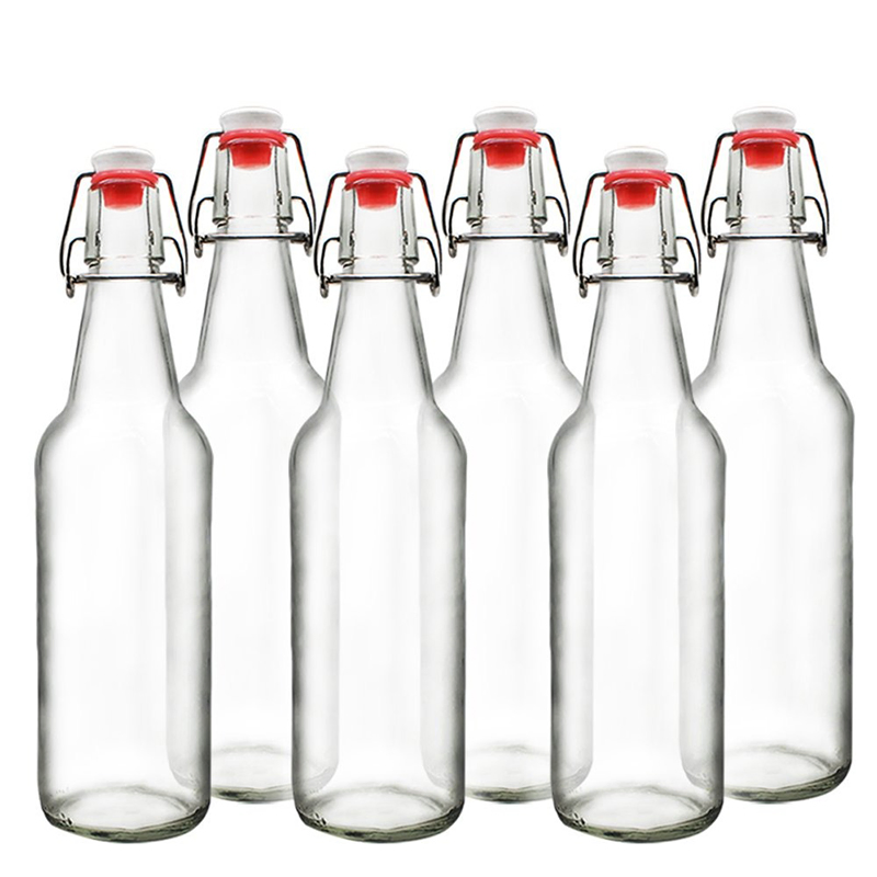 500ml 16oz Empty Long Neck Round Amber Glass Swing Top Beer Bottles with Flip Top