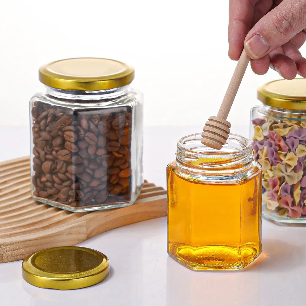 Wholesale Different Size Honey Storage Jar Hexagonal Glass Jars with Metal Lids