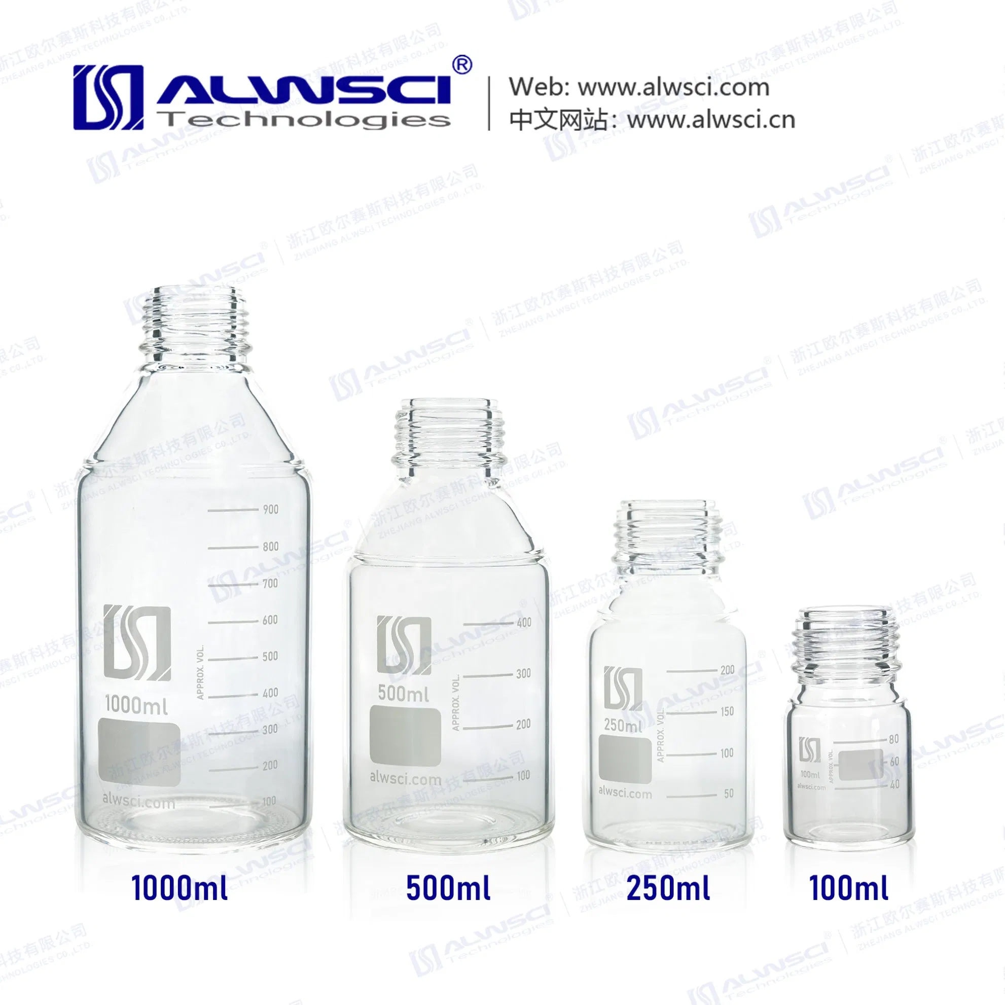 Alwsci Chromatography 1000ml Gl 45 Reagent Glass Bottle with Blue PP Screw Cap