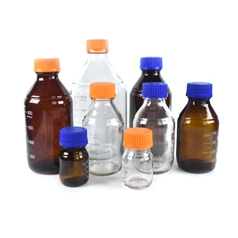Blue Cap Reagent Bottle Laboratory Light-Blocking Clear Brown Glass Reagent Bottle with Screw Cap
