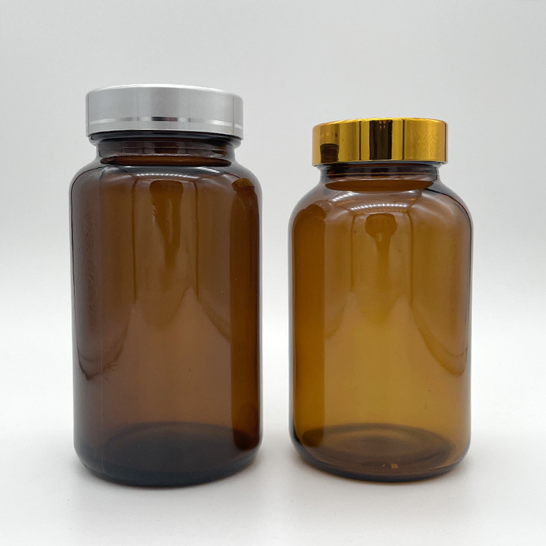 Empty Round High Quality Amber Blue Green Glass Medicine Pill Capsules Bottle with Screw Cap