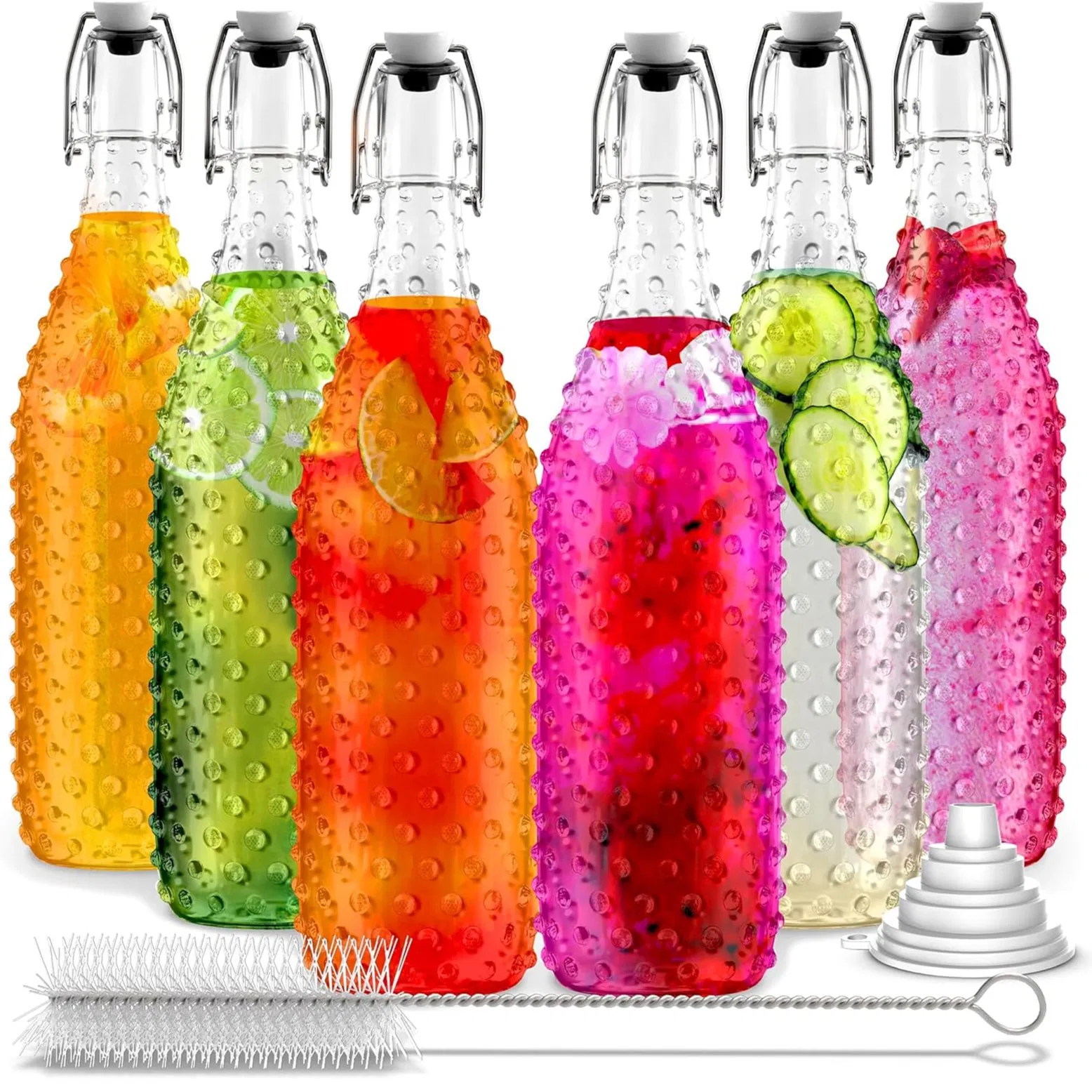 Wholesale Clear Round 250ml 500ml 700ml 750ml 1L Liter Beverage Kombucha Wine Juice Swing Top Glass Bottle with Lid
