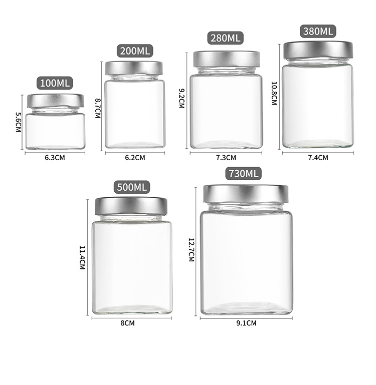 Customizable Straight Sided Ergo Clear Glass Honey Jars for Food Storage 35ml 100ml 380ml 730ml 212ml 314ml