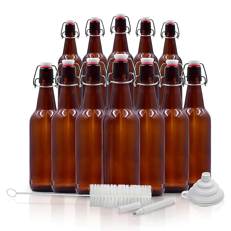 500ml 16oz Empty Long Neck Round Amber Glass Swing Top Beer Bottles with Flip Top