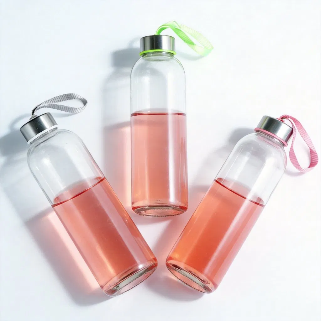 500ml Juice Beverages Glass Water Bottle with Bamboo/Stainless Steel Lid &amp; Sleeve 750ml 1L 300ml 14oz