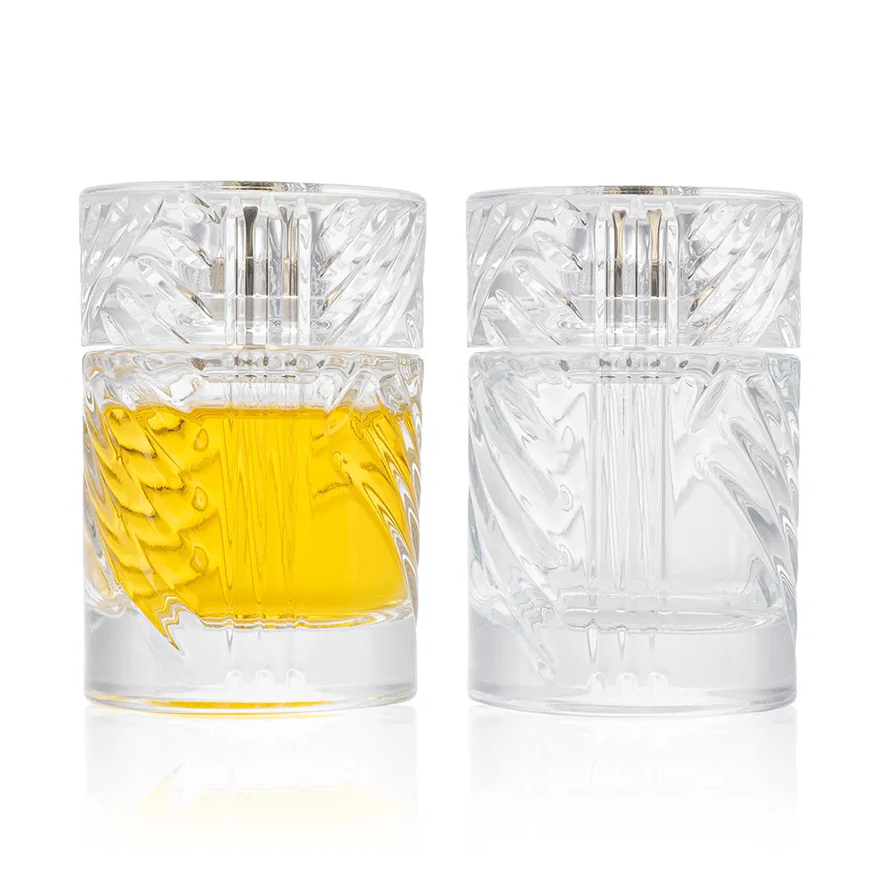 Low MOQ Custom Logo Printing 100ml Transparent Round Atomizer Refillable Glass Perfume Bottle