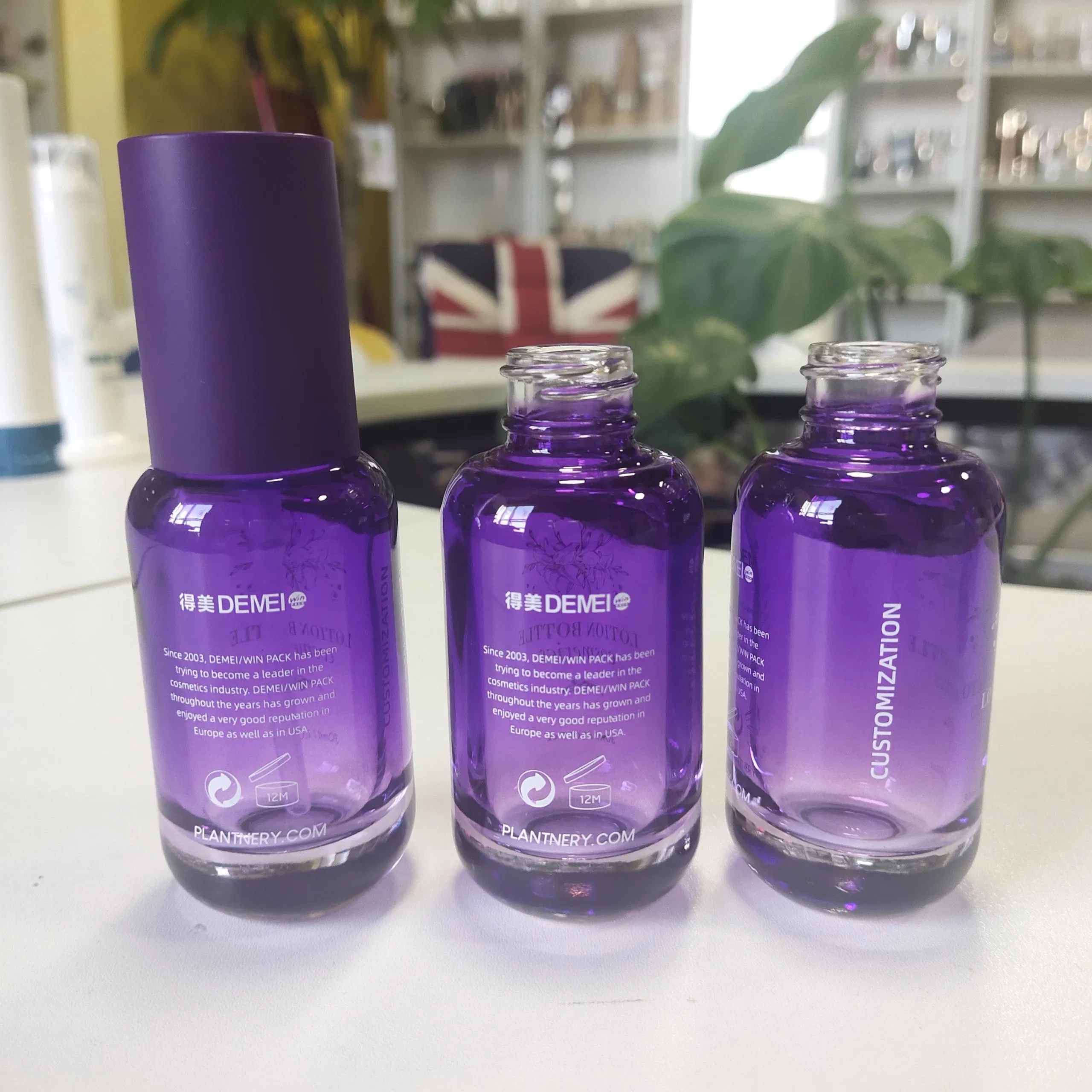 Elegant Purple Glass Lotion Bottles 30ml