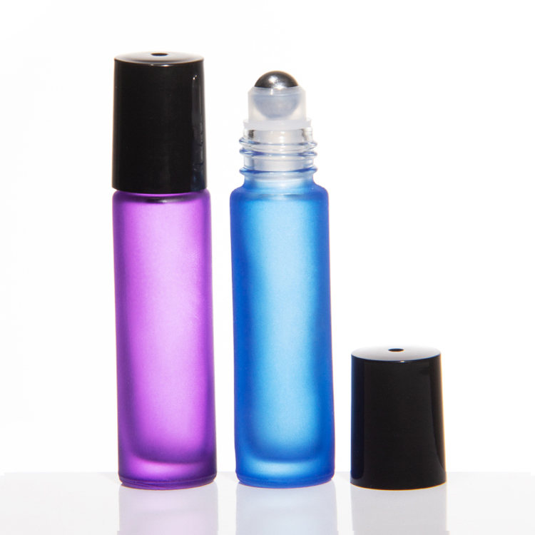 Hot Selling 5ml Colorful Frosted Colored Glass Roll on Bottles Empty Mini Portable Essential Oil Roller Bottle with Plastic Cap