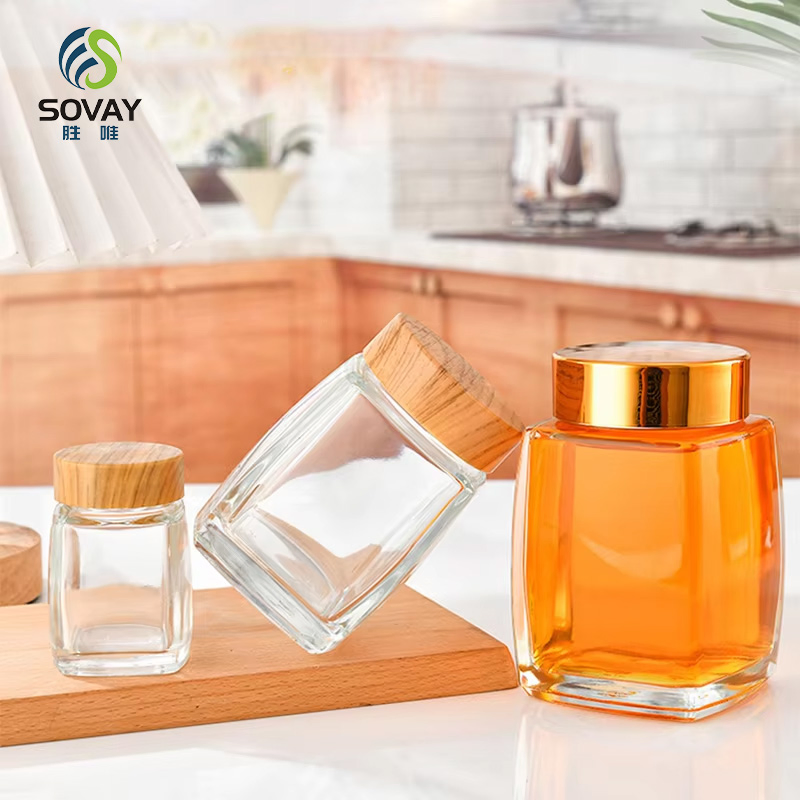 50ml 100ml 180ml 280ml 360ml 500ml 750ml Small Square Glass Jam Honey Jars with Lid Glass Storage Pickles Jar for Food