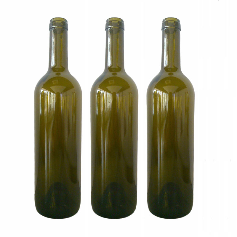 High Quality 750ml Antique Green Bordeaux Wine Glass Bottle with Cork Mouth