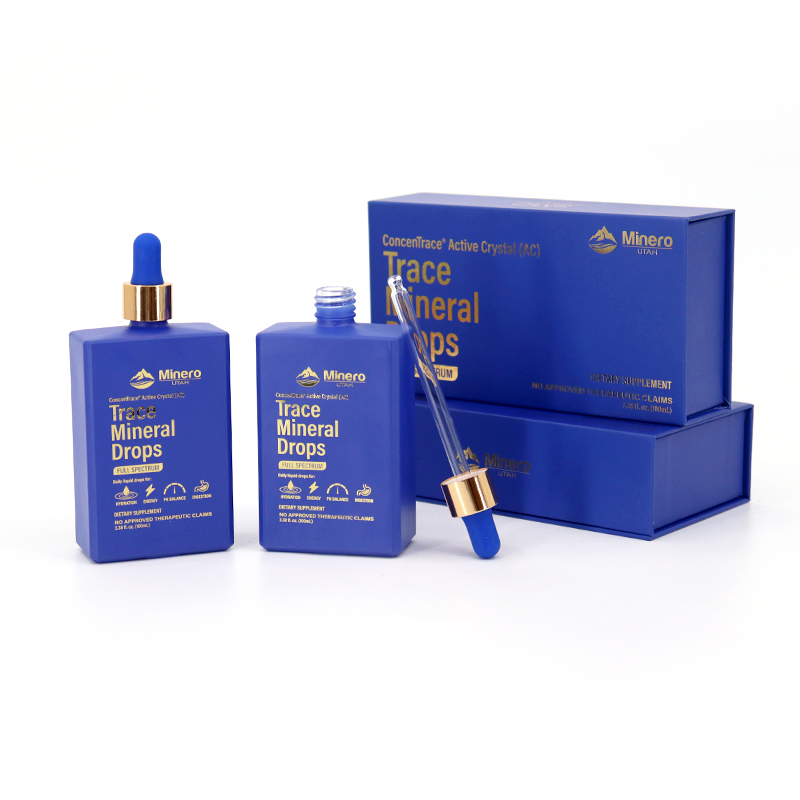 Custom Navy Blue 100 Ml Luxury Flat Square 50ml Navy Blue Essential Oil Dropper Bottle Rectangle Skin Care Serum Dropper Glass Bottle 100ml with Box