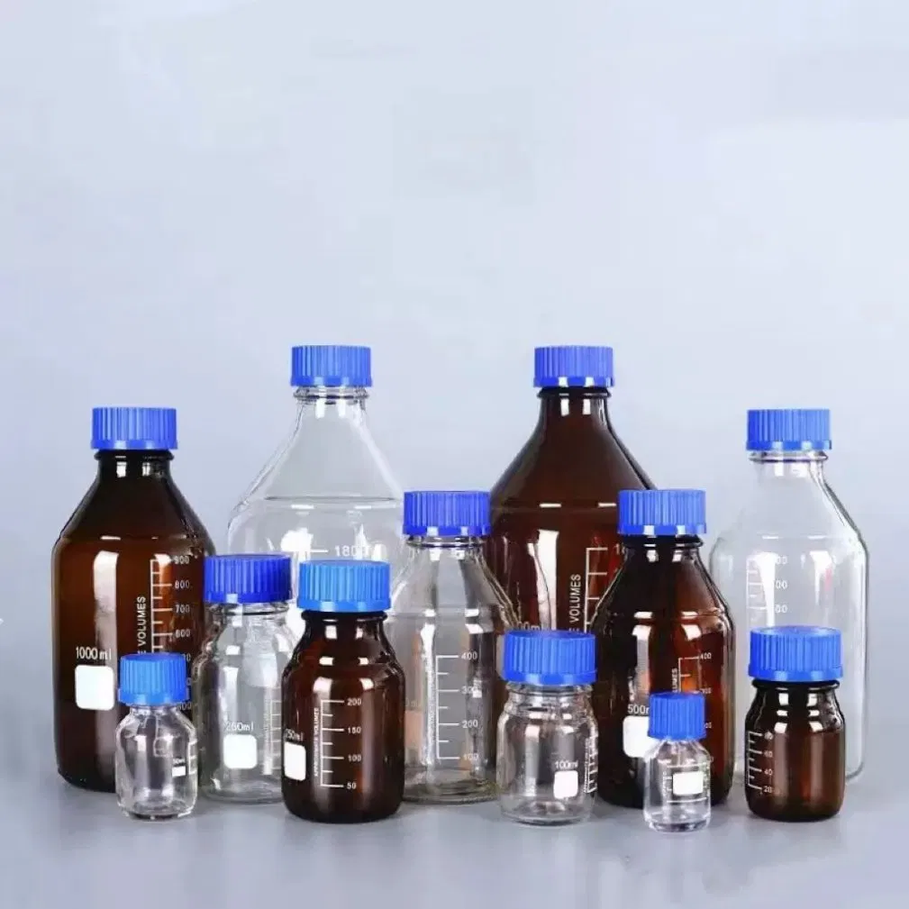 Blue Cap Reagent Bottle Laboratory Light-Blocking Clear Brown Glass Reagent Bottle with Screw Cap