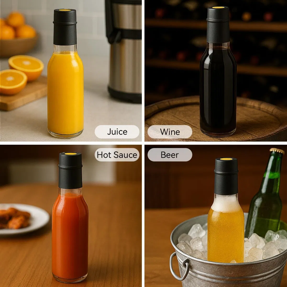 Wholesale Empty 3oz 5oz 8oz Glass Woozy Bottles for Hot Sauce with Black Red Screw Cap Plastic Dripper Inserts Shrink Bands