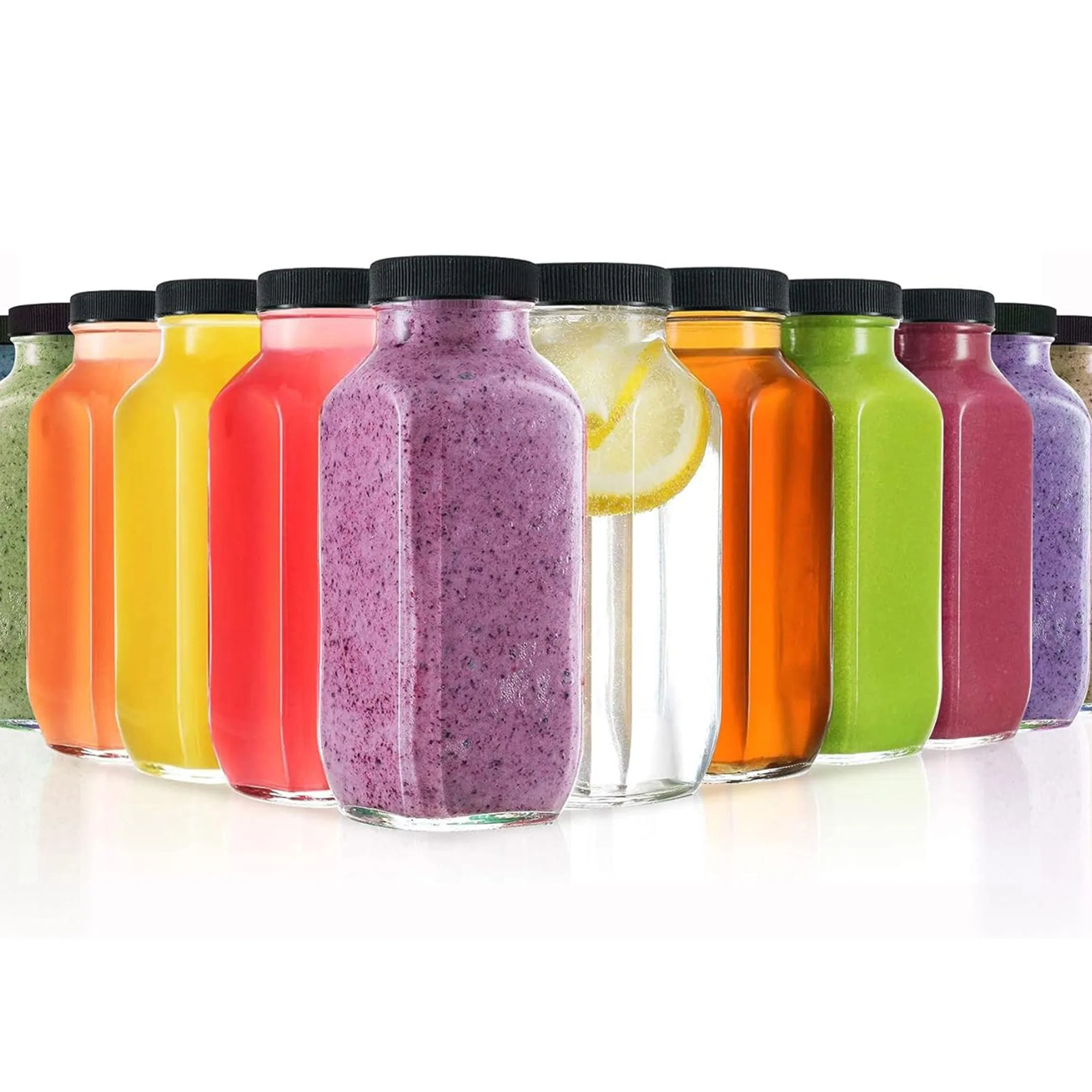 Empty Reusable Juice Beverage Containers with Tamper Evident Lids Pet Clear Juice Bottles with Cap Juicing Bottles Reusable Glass Containers