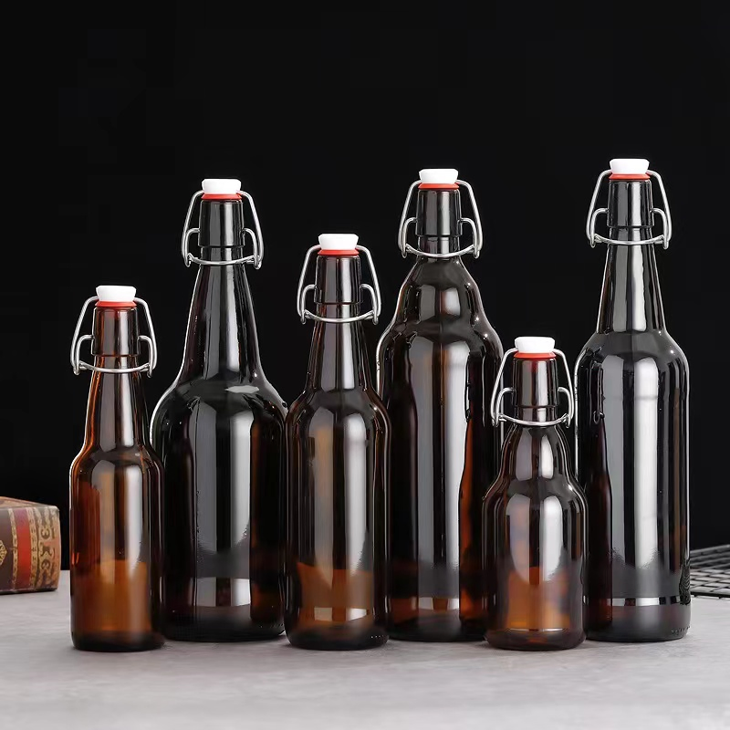 330ml 500ml Round Glass Swing Top Drinking Bottles Amber Beer Glass Bottle