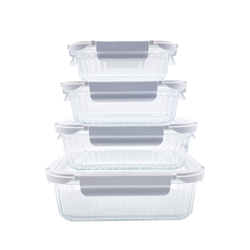 Borosilicate Glass Storage with Stripes, Separable Ear Buckle, Tempered Cover, Oven Safe for Baked Goods 1100ml Square