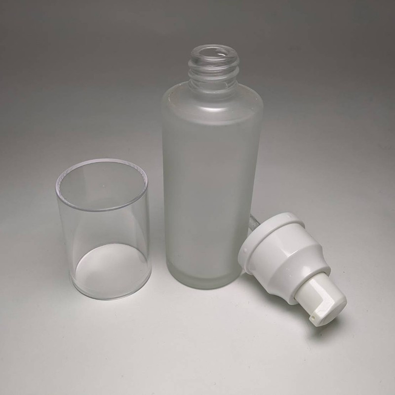 Simple Design Cylinder 50ml Matte Glass Bottle White Plastic Cream/Lotion Pump 18/415 Neck Size